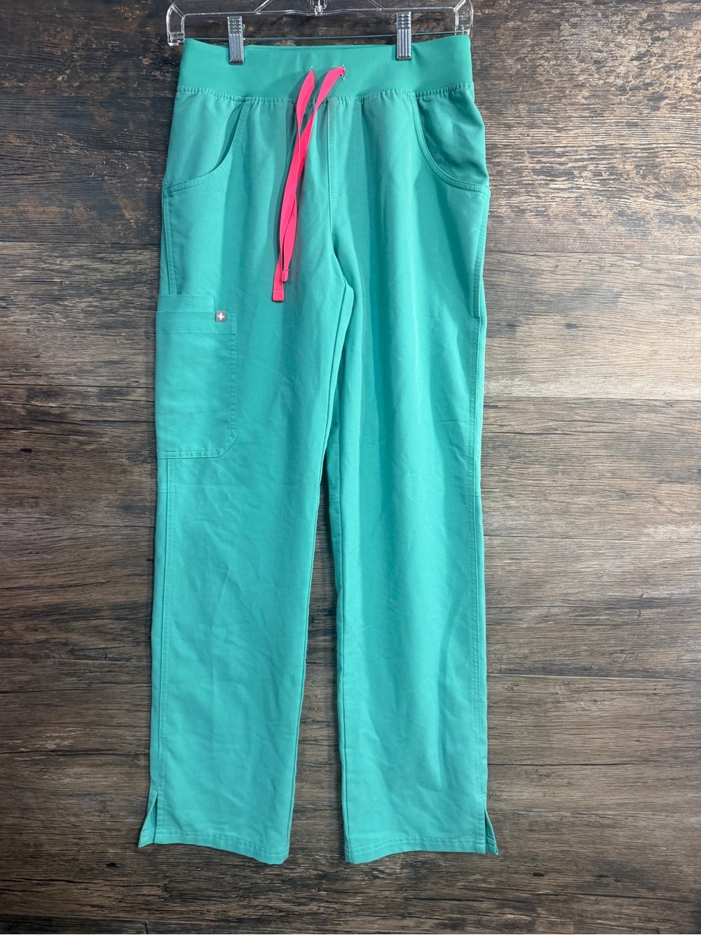 Figs Teal Scrub Pants with Pink Drawstring